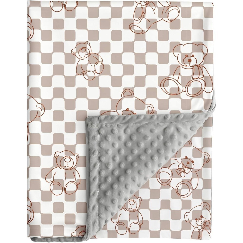 Unbranded Teddy Bear Blanket Kids 40x30 Tan New Minky Dot Checkerboard Stroller